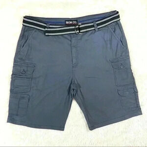 Iron Co. Solid Gray Belted Flat Front Cargo Shorts Size 40